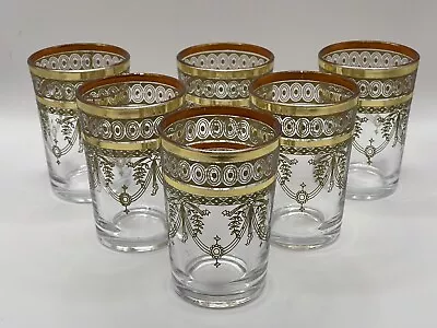 Gold Moroccan Glasses Artisan Tea And Wine Morrocan Tumbler Glass Cups Set Of 6 • $59.99