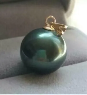 Huge AAAA16mm Perfect Round Black Tahitian Shell Pearl Pendant 14k Gold • $17.99