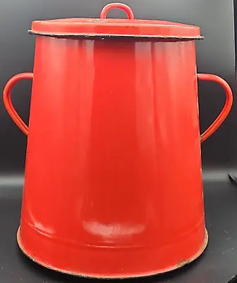 Bonyhad Red Porcelain Enamel Storage Bin W/ Lid Jug Canister Pot • $33.99