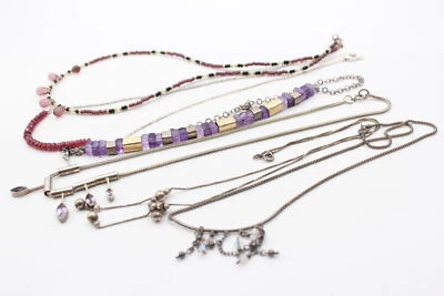 £4.20 • Buy 6 X .925 Sterling Silver (18g) NECKLACES Inc. Garnet, Amethyst, Gemstone
