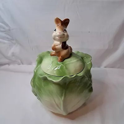 Rare Poppytrail Pottery Metlox Bunny Rabbit On Cabbage Cookie Jar Easter • $80