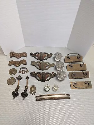 Lot Of Vintage & Antique Brass Drawer Pulls Knobs Art Deco Victorian Glass Knobs • $32.50