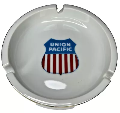 Union Pacific Railroad LOGO 4.5  White Gold Trim Ceramic Ashtray By ASC Chicago • $24.99