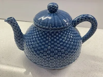 Vintage Bordallo Pinheiro Teapot BLUE Basket Weave Majolica PORTUGAL HTF As Is • $49.97