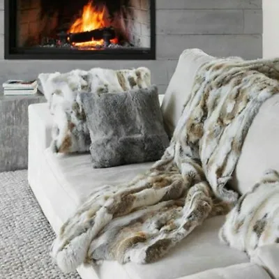 Real Rabbit Fur Throw Patchwork Blanket Winter Soft Warm Leather 43.3  X 21.6  • $30.39