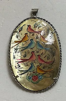 Vintage Large Painted Birds Pendant • $20