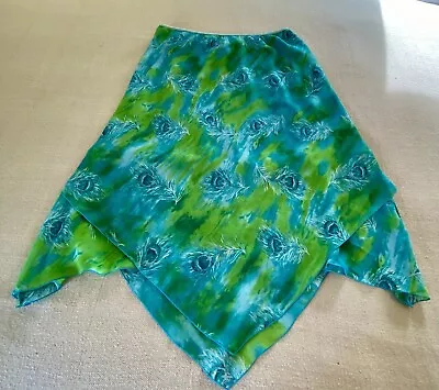 Versailles Green Blue Peacock Feather Lined Skirt Elastic Waist Women’s Size XL • $14