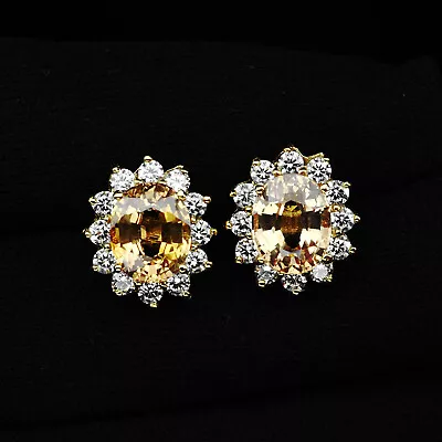 Imperial Yellow Sapphire Round 7.60Ct 925 Sterling Silver Handmade Stud Earrings • $25.99