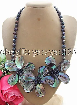 Black Pearl Abalone Shell Necklace Handmade Statement Necklace 18  • $36.10