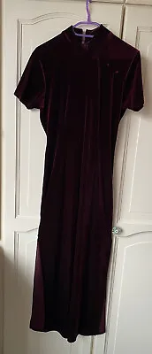 George Maroon Long Velvet  Evening Dress 53” Long Side Slits 12” Size 12 • $13.26