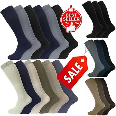 New Long Hose Socks Mens Traditional 100% Cotton Full Knee Length Sock Multipack • £3.85