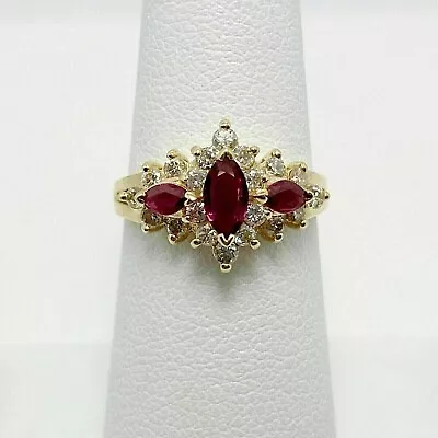 Marquise Cut Simulated Red Ruby Engagement Design Ring In 14K Yellow Gold Plated • $141.49