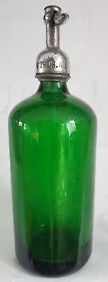 Antique Vintage Lentin Bro's. Inc. SELTZER BOTTLE New York Green Siphon Bottle • $45