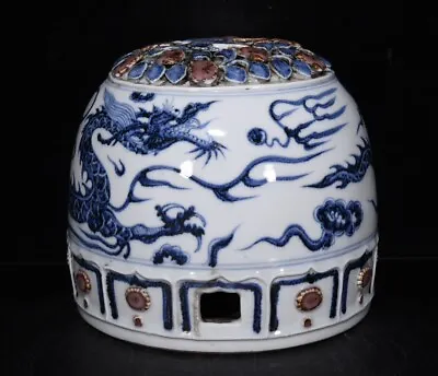 6.8 Old China Yuan Dynasty Blue White Underglaze Red Dragon Mongolian Yurt   • $510