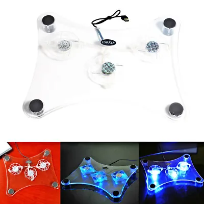 10 -16  Silent Laptop Cooler Cooling Pad Stand Tray 3 USB Powered Fans Blue LEDs • £9.94