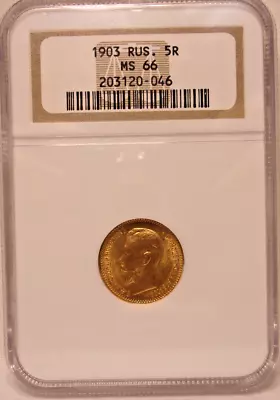 1903 5 Roubles Gold Russia  NGC MS66 • $585