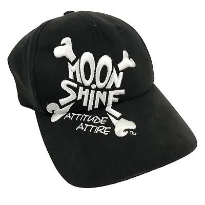 Moonshine Attitude Attire Bones Adjustable Hat Black White Biker Cap Motorcycle • $10.73