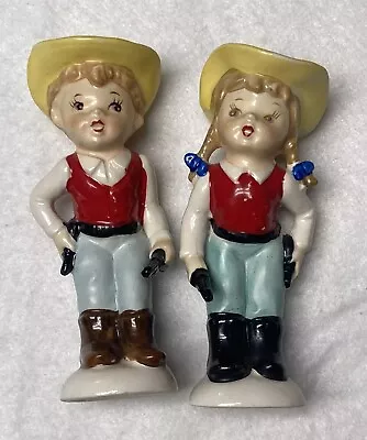 Vintage Cowboy & Cowgirl Figurines Set Of 2 Japan  4 3/4  Tall Read Description • $12