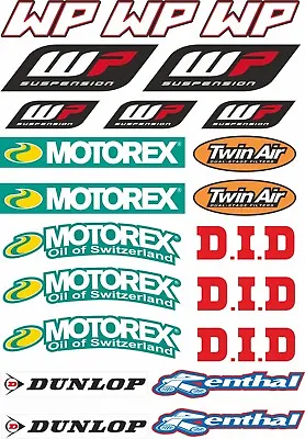 WP Motorex Dunlop Renthal Decal Sheet Sticker Graphic Set Logo Adhesive 22Pc • $19.99