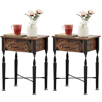 Set Of 2 Mid Century Nightstand Vintage Side Wood Bedside End Table With Drawer • $98.99