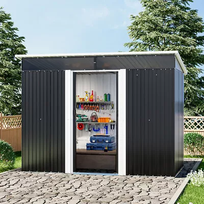 Upgrade Large Pent Tool House Sturdy Garden Shed 8x6ft Acrylic Window Metal Room • £72.95