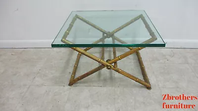 Vintage Gold Gilt Faux Bamboo Campaign X Base End Table  Italian Regency B • $539.10