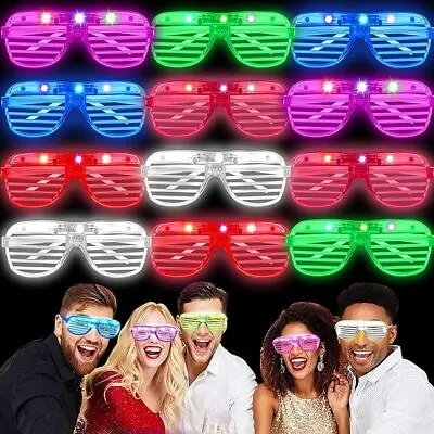 12-24 Flashing Party Glasses | LED Light Up Glow Neon Shutter Shades Disco Rave • £17.99