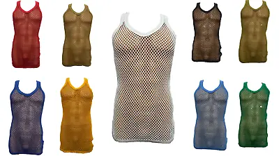 £7.99 • Buy Mens Orignal Crystal 4xl/5xl String Vest 100% Cotton Mesh Fish Net Fitted Gymtop