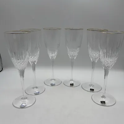 Set Of 6 Miller Rogaska Slovenia Champagne Flute Crystal Gold Rim Glasses New • $76.49