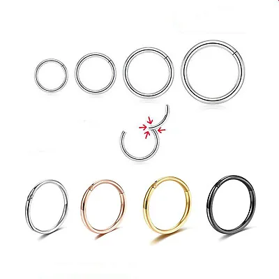 Surgical Steel Double Stack Hoop Clicker Nose Ear Hinged Tragus Ring All Size • £2.15