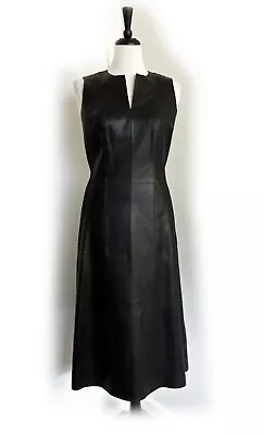 Genuine Leather Midi Dress SIZE 10 Sleeveless Black Sleek A-line G.I.L.I. WOMEN • $324.50