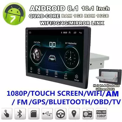 Android 8.1 1Din 10  Car Stereo Radio GPS Navigation WiFi BT DAB Mirror Link OBD • $158.77