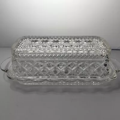 Vintage Wexford Butter Dish W Lid Clear Glass Anchor Hocking Diamond Pattern • $5.99