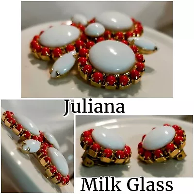 Rare Vintage Juliana Milk Glass Earrings And Brooch Set • $126