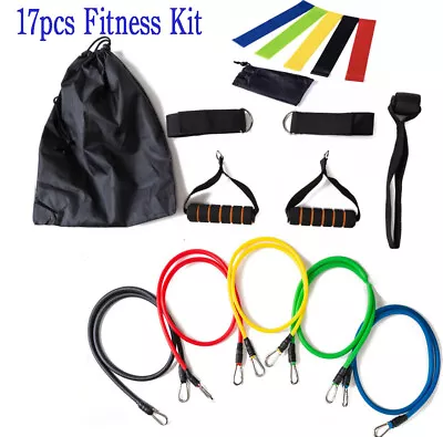 17pcs Band Belt Resistance Door Anchor Set Fitness Strength Practical Kit Set • $32.80