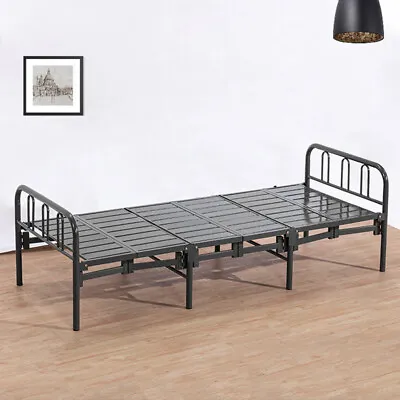 Heavy Duty Folding Bed Steel Mattress Foundation Platform Bedstead Guest Sleeper • £109.95