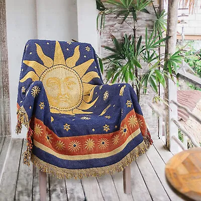 Celestial Sun & Moon Throw Blanket Cotton Soft Decor Couch Bed Sofa Chair Rug • $27.99