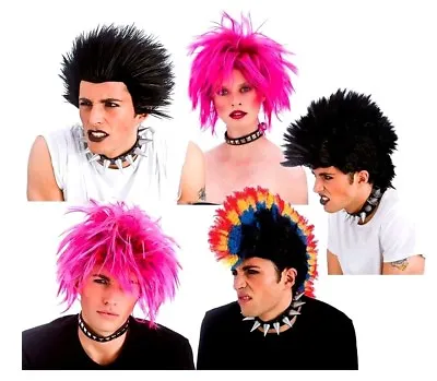 Adult PUNK WIGs Rocker Diva Black Roots Rock Chic Fancy Dress Mohican Accessory • £9.95