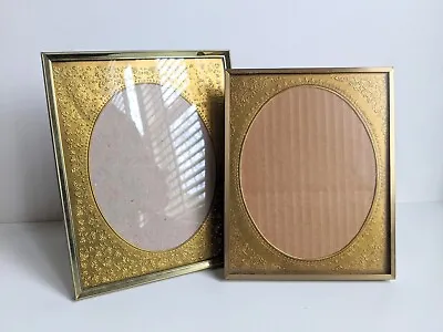 Lot Of 2 Vintage Brass Picture Photo Frames With Engraved Metal Mat Oval Image • $33.98