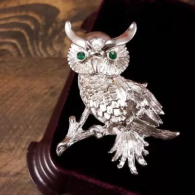 Vintage Monet Owl Brooch Silver Plated Figural Estate Designer Jewelry • $19.99