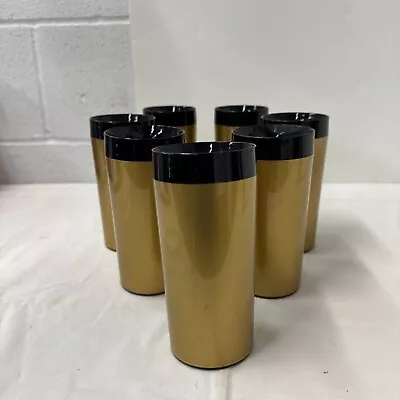 Vintage Thermo-Serv Drink Tumblers Set 7 Gold Black MCM West Bend Insulated • $19.95