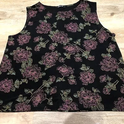 Vikki Vi 2X Top Shirt Black Slinky Travel Knit Floral Sleeveless • $18