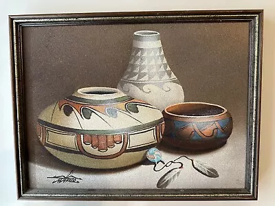 Myung Mario Jung Original Sand Painting Acoma Pueblo Native American Pottery Art • $145