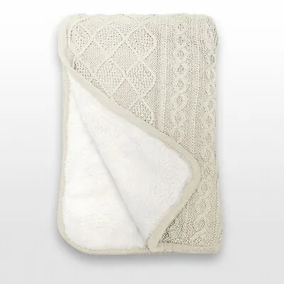 Sparrow&Wren Chunky Knit Cotton Throw Blankets With Sherpa Lining 50x70  • £38.57