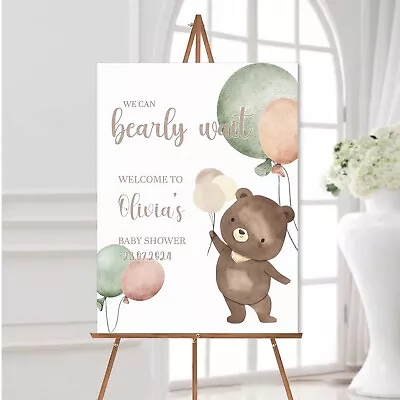 Personalised Baby Shower Welcome Poster Sign Bearly Waiting Baby Shower A5-A1 • £4.99