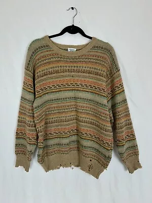 Vintage Laura Ashley Grandpa Sweater Women's Large Wool Distressed Oversized • $19.90