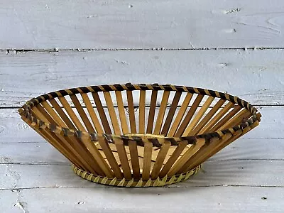 Vintage Mid-century 1960's BAMBOO Bread Fruit BASKET Rustic Boho Chic 10x6.5 • $15