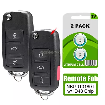 2 Replacement Remote Flip Key Fob + ID48 Chip For Volkswagen VW Jetta 2011-2016 • $18.85