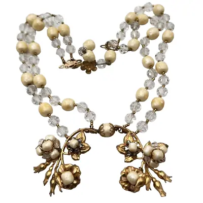 Vintage Early Unsigned Haskell Baroque Pearl Statement Pendant Gold Necklace • $80.99