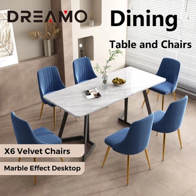$939.08 • Buy 6 Seater Marble Effect Rectangle Tabletop Dining Set